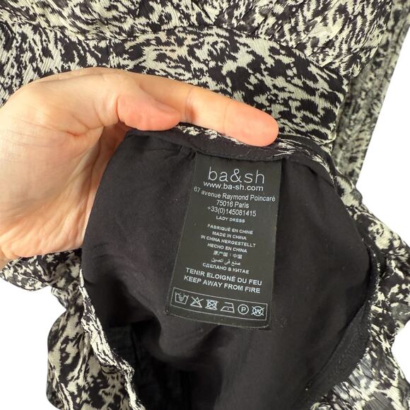 ba&sh Robe Ezra Noir Black White Mini Dress Ruched Chiffon Womens 3 US Large - Picture 7 of 10